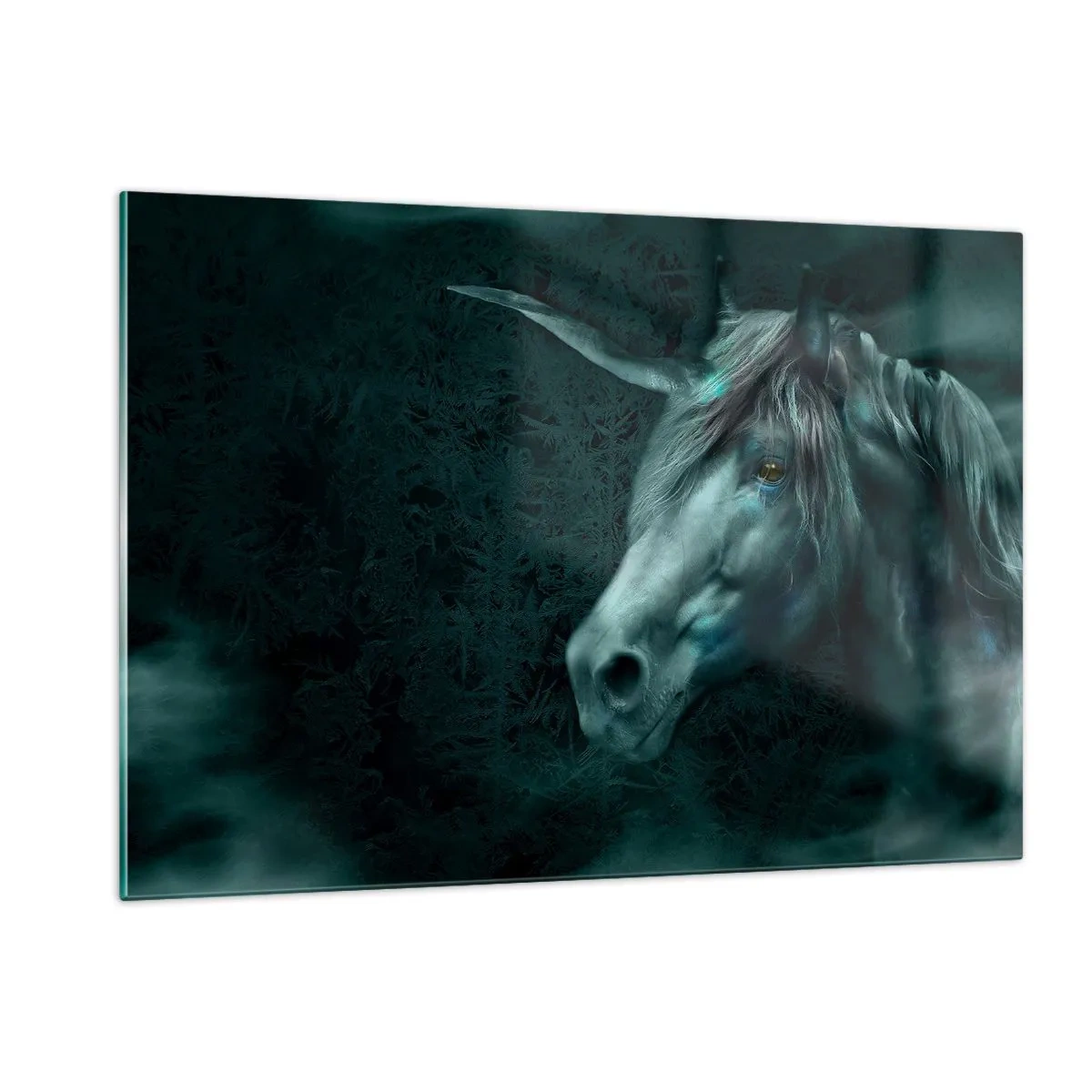 Cuadro sobre vidrio - Impresiones sobre Vidrio - Unicornio en el bosque misterioso - 120x80cm - En un bosque de cuento de hadas - Decoración de pared moderna para salón y dormitorio ARTTOR
