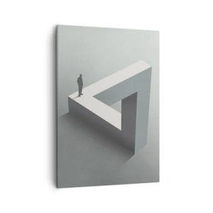 Cuadro sobre lienzo - Impresión de Imagen - Una figura parada sobre un triángulo de Penrose en tonos de gris. - 50x70cm - Y, sin embargo, es posible - Decoración de pared moderna para salón y dormitorio ARTTOR