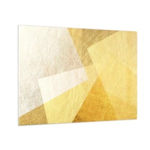 Cuadro sobre vidrio - Impresiones sobre Vidrio - Formas geométricas doradas con textura metálica y ligera. - 70x50cm - Tiempo de geometría - Decoración de pared moderna para salón y dormitorio ARTTOR