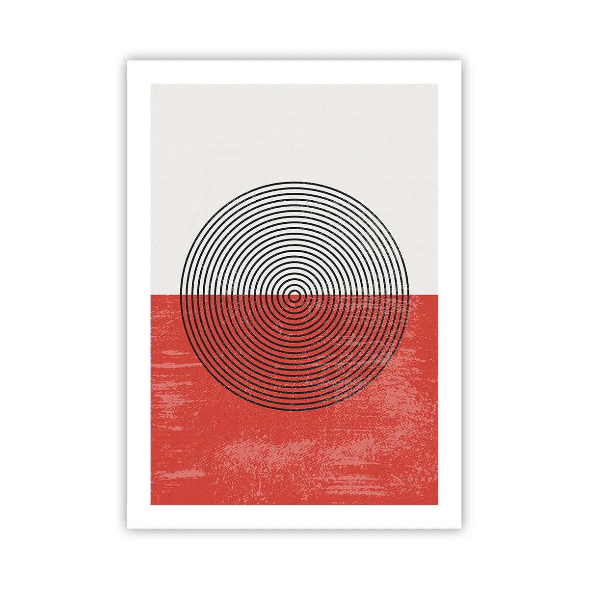 Póster - Composición geométrica con círculos sobre fondo rojo y blanco. - 50x70cm - En el corazón de la misma - Decoración de pared moderna para salón y dormitorio ARTTOR