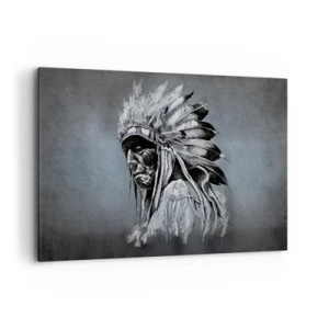 Cuadro sobre lienzo - Impresión de Imagen - Retrato de un jefe indio con un tocado tradicional - 120x80cm - Regreso a las raíces - Decoración de pared moderna para salón y dormitorio ARTTOR