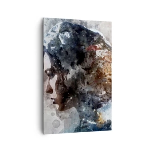 Cuadro sobre lienzo - Impresión de Imagen - Retrato de una mujer que combina su rostro con un paisaje urbano de fondo. - 80x120cm - Una historia sobre una niña con una ciudad de fondo - Decoración de pared moderna para salón y dormitorio ARTTOR