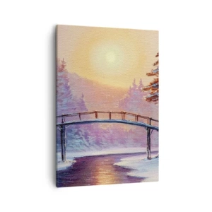 Cuadro sobre lienzo - Impresión de Imagen - Paisaje invernal con un puente iluminado por el atardecer. - 50x70cm - Las cuatro estaciones: el invierno - Decoración de pared moderna para salón y dormitorio ARTTOR