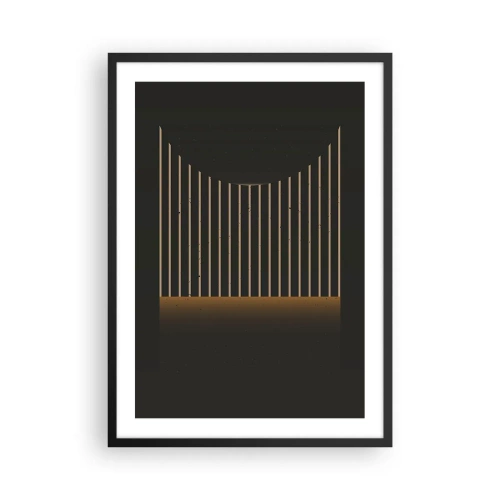 Póster en marco negro - Composición geométrica de líneas verticales en la oscuridad. - 50x70cm - Explorar la oscuridad - Decoración de pared moderna para salón y dormitorio ARTTOR