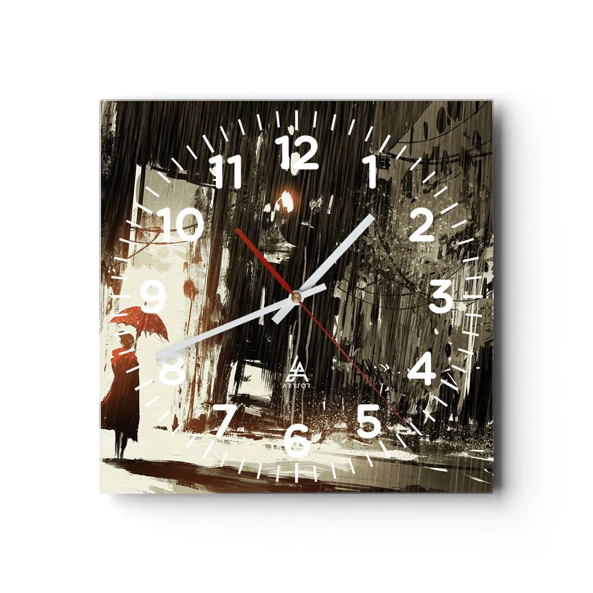 Reloj de pared - Reloj de vidrio - Poesía de un paraguas rojo - 30x30 cm