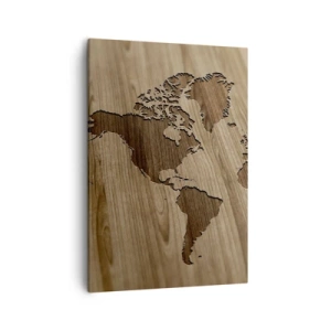 Cuadro sobre lienzo - Impresión de Imagen - Un mapa del mundo recortado sobre una superficie de madera. - 50x70cm - El mundo servido en la mesa - Decoración de pared moderna para salón y dormitorio ARTTOR
