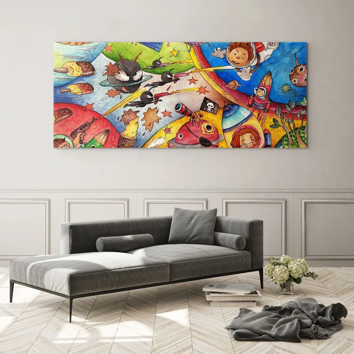 Cuadro sobre vidrio - Impresiones sobre Vidrio - Una gran aventura cósmica - 90x30 cm