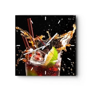 Reloj de pared - Reloj de vidrio - Un vaso de bebida, lima y hielo en el momento del chapoteo dinámico. - 30x30cm - Alegría y energía colorida - Decoración de pared moderna para salón y dormitorio ARTTOR