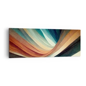 Cuadro sobre lienzo - Impresión de Imagen - Ondas abstractas en tonos cálidos y fríos. - 140x50cm - Tejido de colores - Decoración de pared moderna para salón y dormitorio ARTTOR