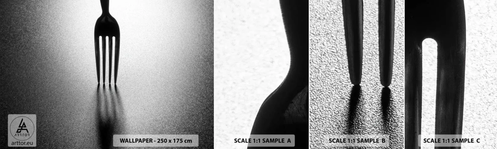 Muestra de fotomural autoadhesivo Deluxe Sticker - Luz y sombra - Tenedor, Cuchillería, Cocina - 100x30 cm