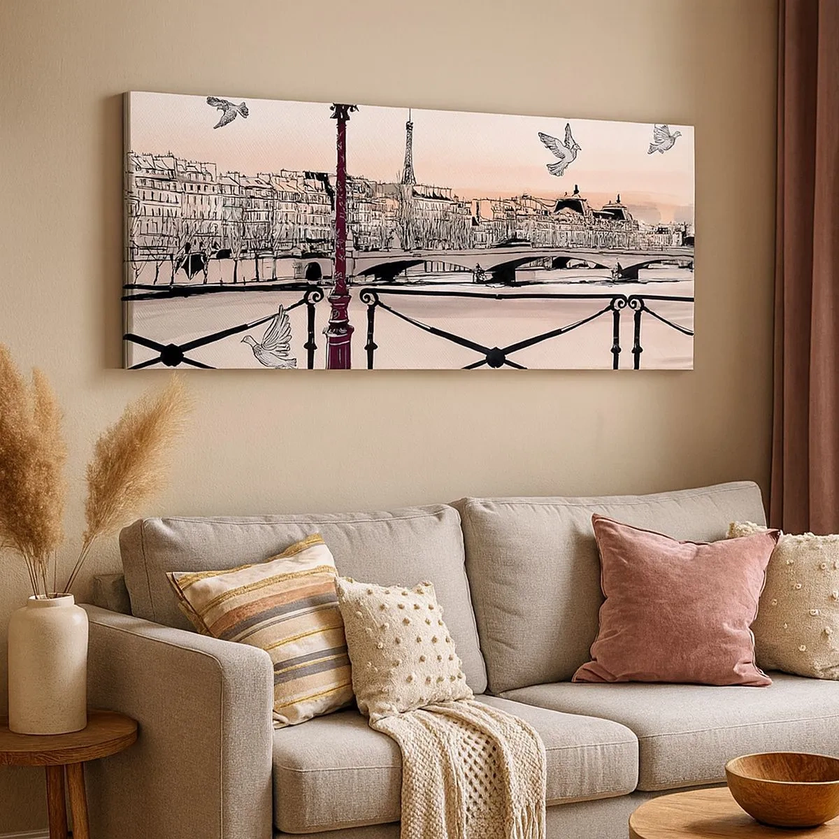 Cuadro sobre lienzo - Impresión de Imagen - Sobre los tejados de París - 100x40 cm