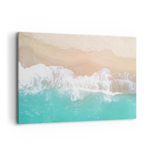 Cuadro sobre lienzo - Impresión de Imagen - Una vista de pájaro de una playa con agua turquesa y olas suaves. - 120x80cm - Un toque acariciador - Decoración de pared moderna para salón y dormitorio ARTTOR