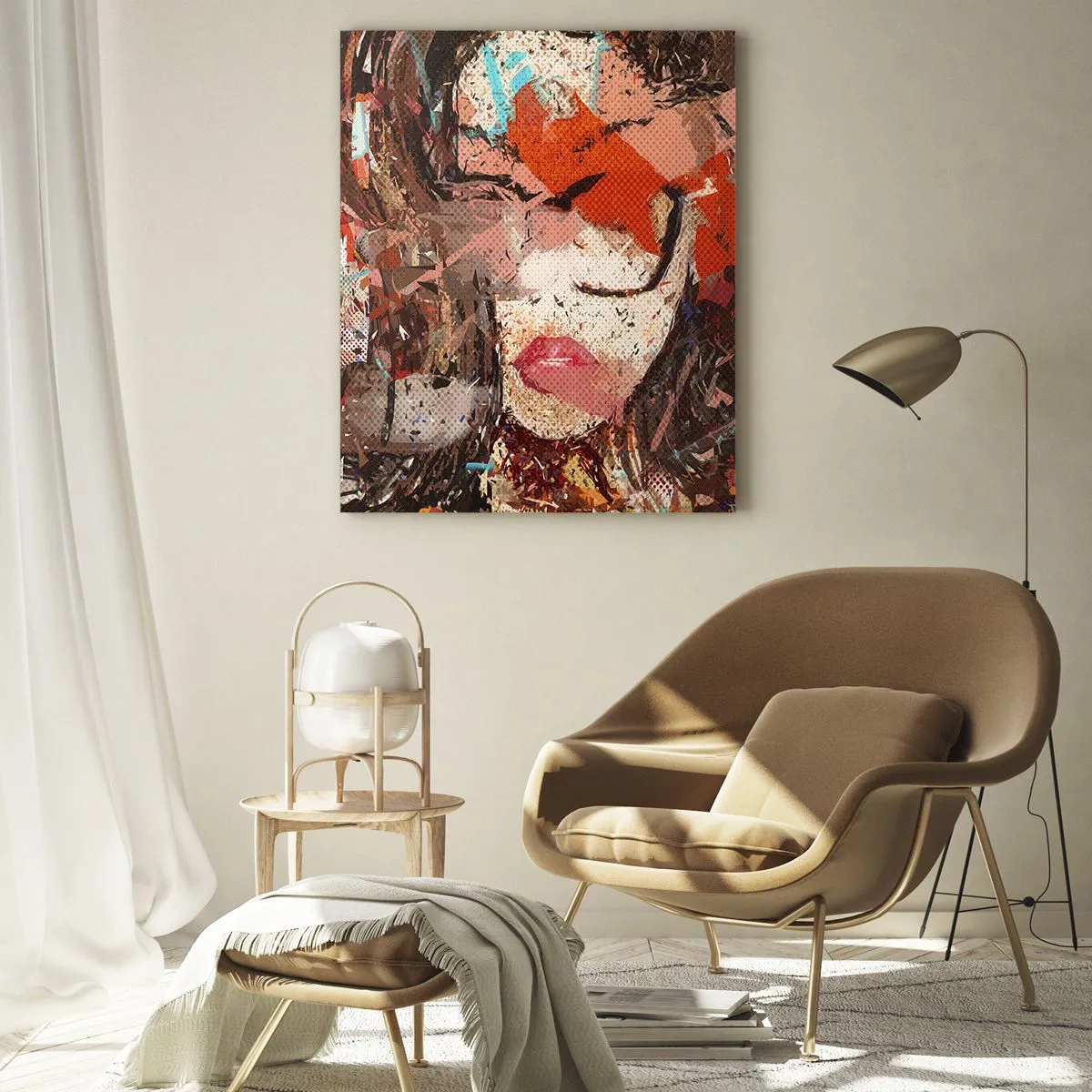 Cuadro sobre vidrio - Impresiones sobre Vidrio - Retrato abstracto de una mujer en tonos rojos y beige. - 50x70cm - Nadie sabe cómo eres realmente - Decoración de pared moderna para salón y dormitorio ARTTOR