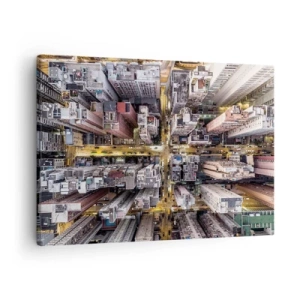 Cuadro sobre lienzo - Impresión de Imagen - Una vista de pájaro de una ciudad llena de rascacielos. - 70x50cm - Saludos desde Hong Kong - Decoración de pared moderna para salón y dormitorio ARTTOR