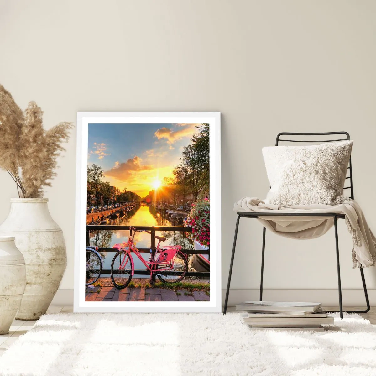 Póster en marco blanco - Mañana de primavera en Ámsterdam - 50x70 cm