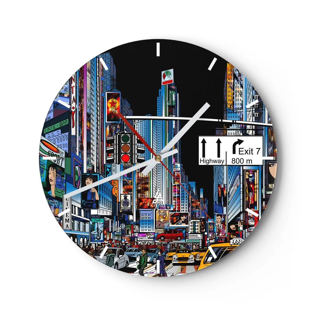 Reloj de pared - Reloj de vidrio - Noche de cómic - 40x40 cm