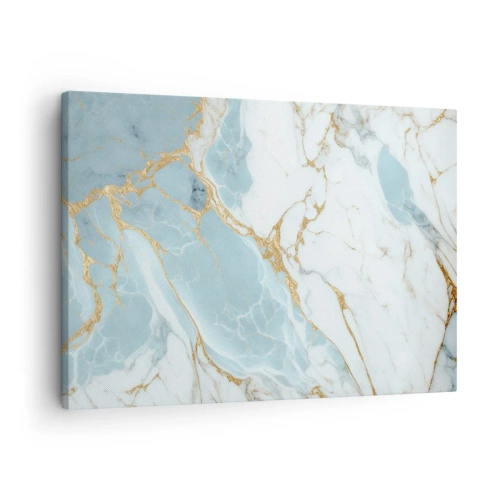Cuadro sobre lienzo - Impresión de Imagen - Patrones de mármol azul y blanco con vetas doradas añadidas. - 70x50cm - Riqueza en la piedra - Decoración de pared moderna para salón y dormitorio ARTTOR