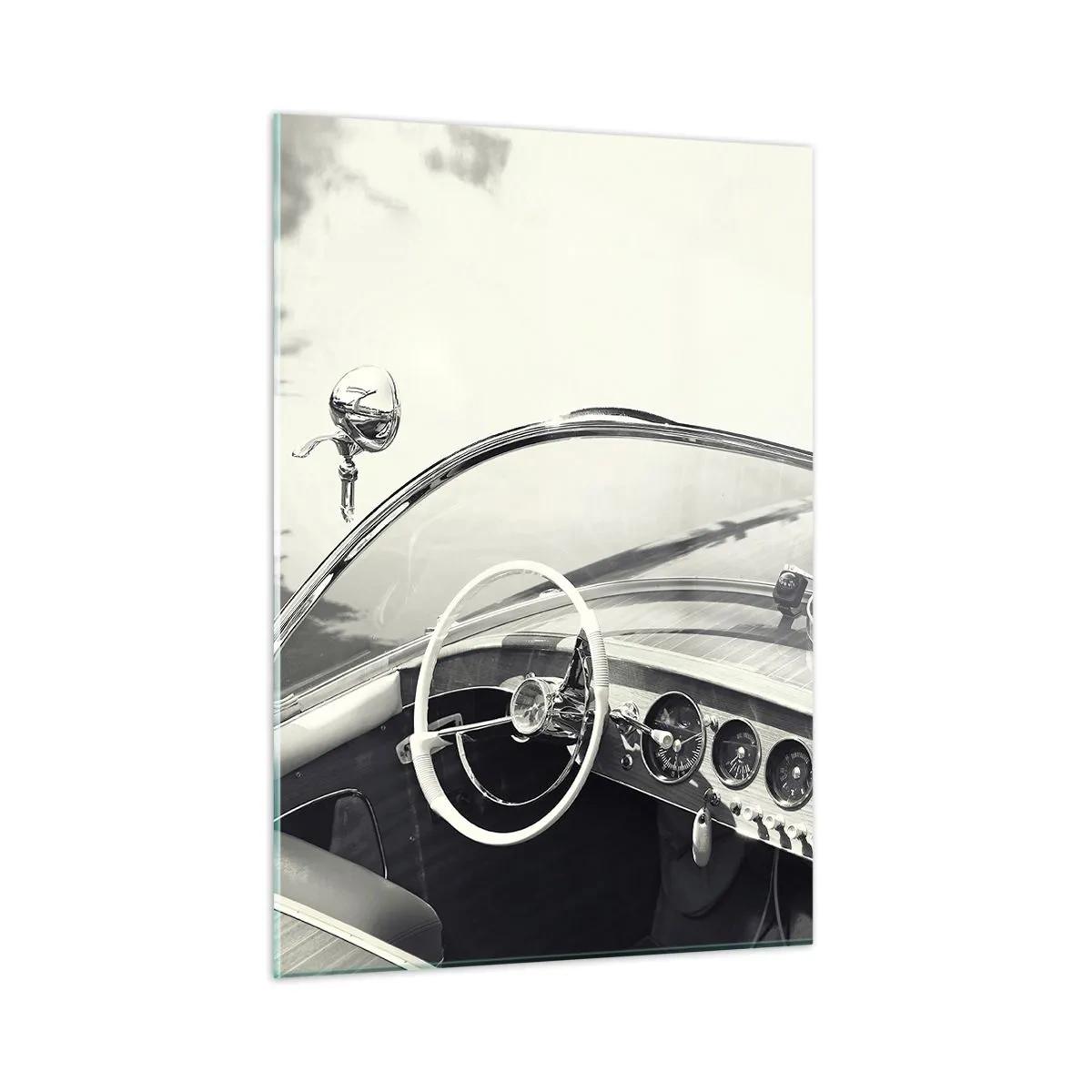 Cuadro sobre vidrio - Impresiones sobre Vidrio - Cabina de coche clásico en blanco y negro - 50x70cm - Tiempo para los ricos - Decoración de pared moderna para salón y dormitorio ARTTOR