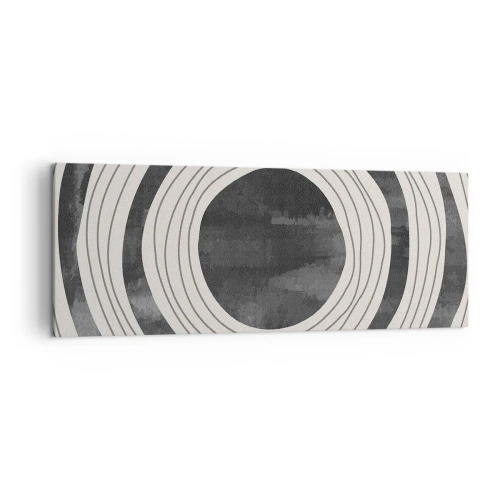 Cuadro sobre lienzo - Impresión de Imagen - Círculos concéntricos en blanco y negro sobre un fondo claro - 140x50cm - En el centro mismo - Decoración de pared moderna para salón y dormitorio ARTTOR