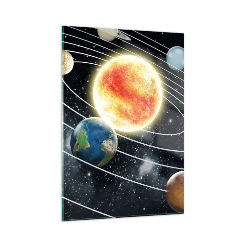 Cuadro sobre vidrio - Impresiones sobre Vidrio - El sistema solar con planetas y órbitas contra el fondo del espacio. - 50x70cm - Danza cósmica - Decoración de pared moderna para salón y dormitorio ARTTOR