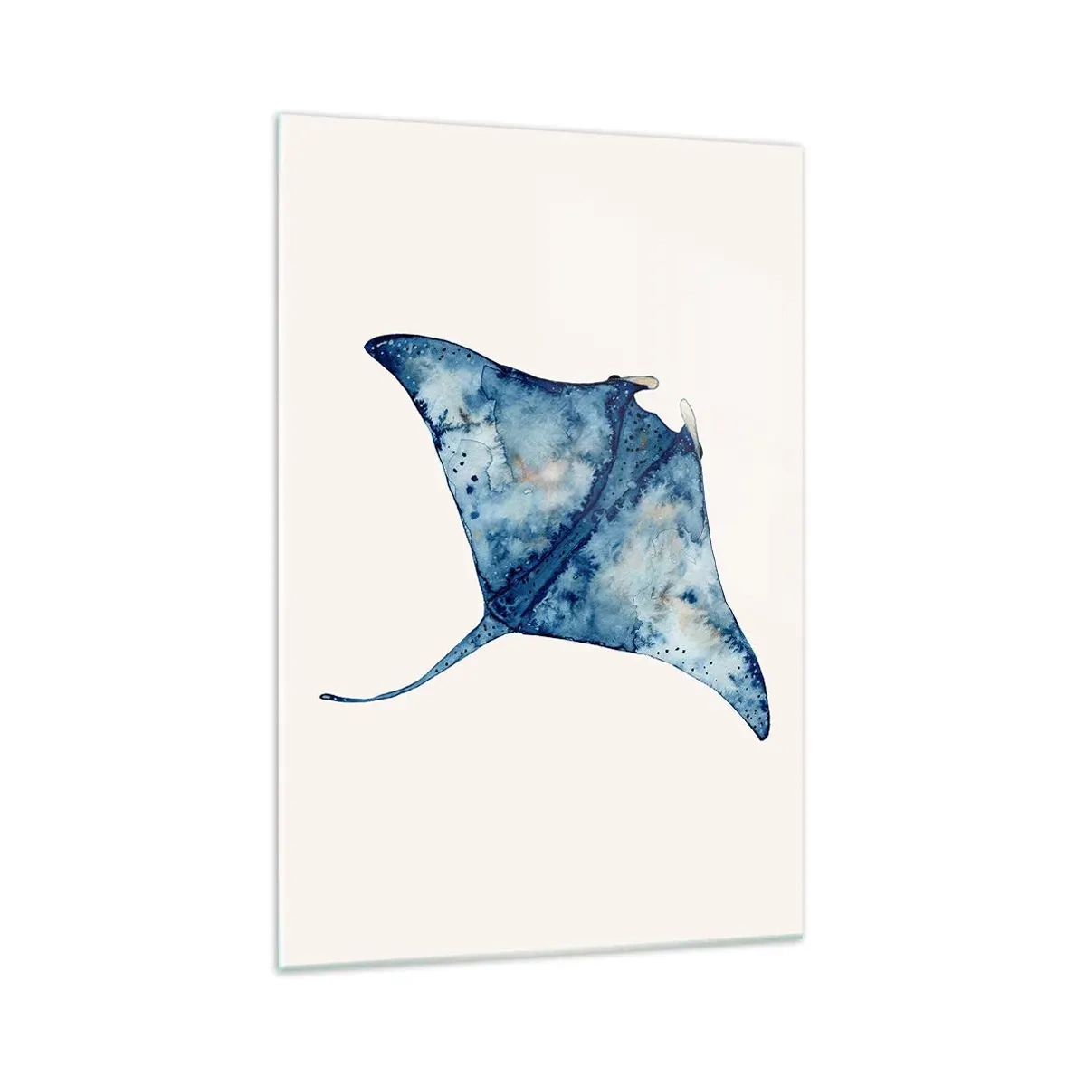 Cuadro sobre vidrio - Impresiones sobre Vidrio - Raya azul en estilo acuarela sobre fondo blanco - 70x100cm - La vida en azul - Decoración de pared moderna para salón y dormitorio ARTTOR