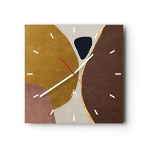 Reloj de pared - Reloj de vidrio - Una composición abstracta con formas geométricas en colores cálidos. - 30x30cm - Abstracción - un lugar en el espacio - Decoración de pared moderna para salón y dormitorio ARTTOR