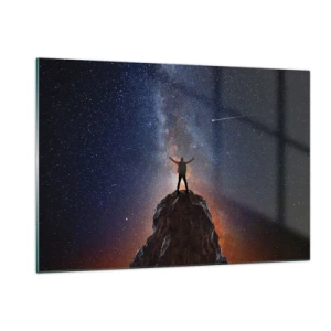 Cuadro sobre vidrio - Impresiones sobre Vidrio - Silueta de un hombre en la cima de una roca bajo un cielo estrellado - 120x80cm - ¡El poder está conmigo! - Decoración de pared moderna para salón y dormitorio ARTTOR