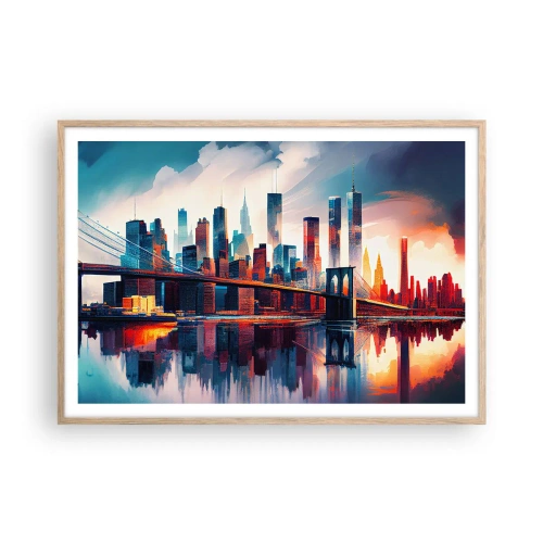 Póster en marco roble claro - Nueva York siempre luce - 100x70 cm