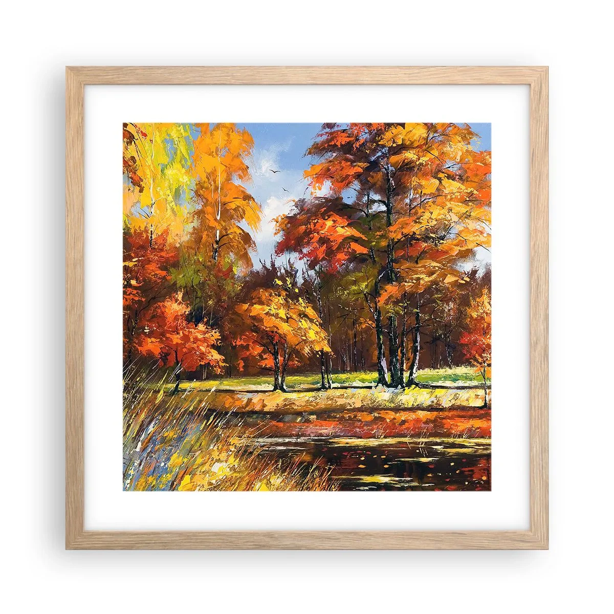 Póster en marco roble claro - Paisaje en dorado y marrón - 40x40 cm