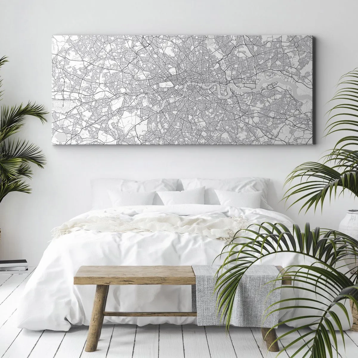 Cuadro sobre lienzo - Impresión de Imagen - Un mapa de ciudad minimalista en tonos grises - 120x50cm - Un mapa del laberinto de Londres - Decoración de pared moderna para salón y dormitorio ARTTOR