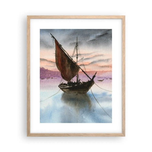 Póster en marco roble claro - Atardecer en el puerto - 40x50 cm
