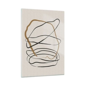 Cuadro sobre vidrio - Impresiones sobre Vidrio - Una composición expresiva de líneas en negro y marrón sobre un fondo claro. - 50x70cm - Composición: danza lineal - Decoración de pared moderna para salón y dormitorio ARTTOR