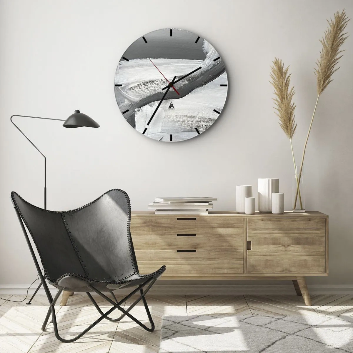 Reloj de pared - Reloj de vidrio - Pinceladas abstractas en blanco y negro - 30x30cm - Con movimientos decididos - Decoración de pared moderna para salón, cocina y dormitorio ARTTOR