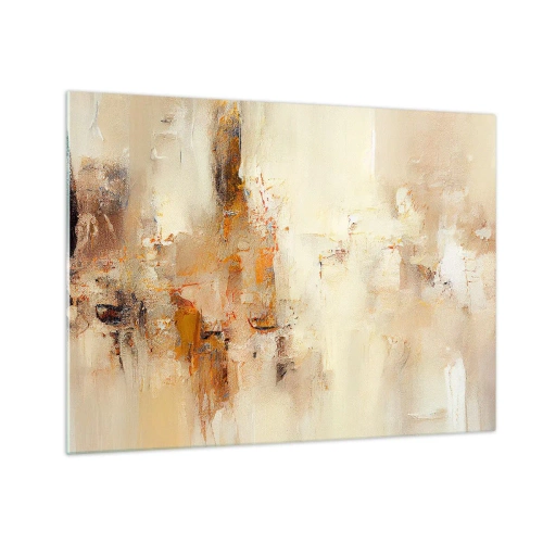 Cuadro sobre vidrio - Impresiones sobre Vidrio - Abstracción en tonos ámbar, beige y marrón. - 70x50cm - El alma del ámbar - Decoración de pared moderna para salón y dormitorio ARTTOR