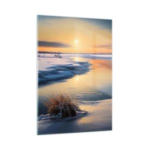 Cuadro sobre vidrio - Impresiones sobre Vidrio - Paisaje invernal con puesta de sol sobre un río helado - 50x70cm - Atardecer de invierno - Decoración de pared moderna para salón y dormitorio ARTTOR
