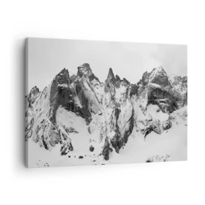 Cuadro sobre lienzo - Impresión de Imagen - Picos de montañas nevados en blanco y negro - 70x50cm - Cresta amenazante - Decoración de pared moderna para salón y dormitorio ARTTOR