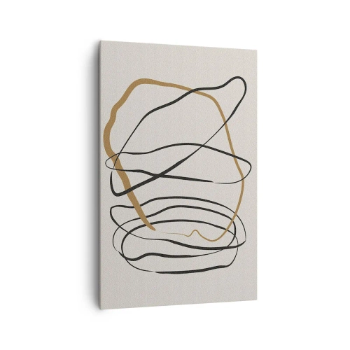 Cuadro sobre lienzo - Impresión de Imagen - Líneas artísticas en negro y dorado sobre un fondo claro. - 80x120cm - Composición: danza lineal - Decoración de pared moderna para salón y dormitorio ARTTOR