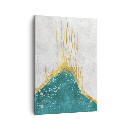 Cuadro sobre lienzo - Impresión de Imagen - Una composición abstracta en tonos dorados y turquesas. - 50x70cm - Marea dorada - Decoración de pared moderna para salón y dormitorio ARTTOR