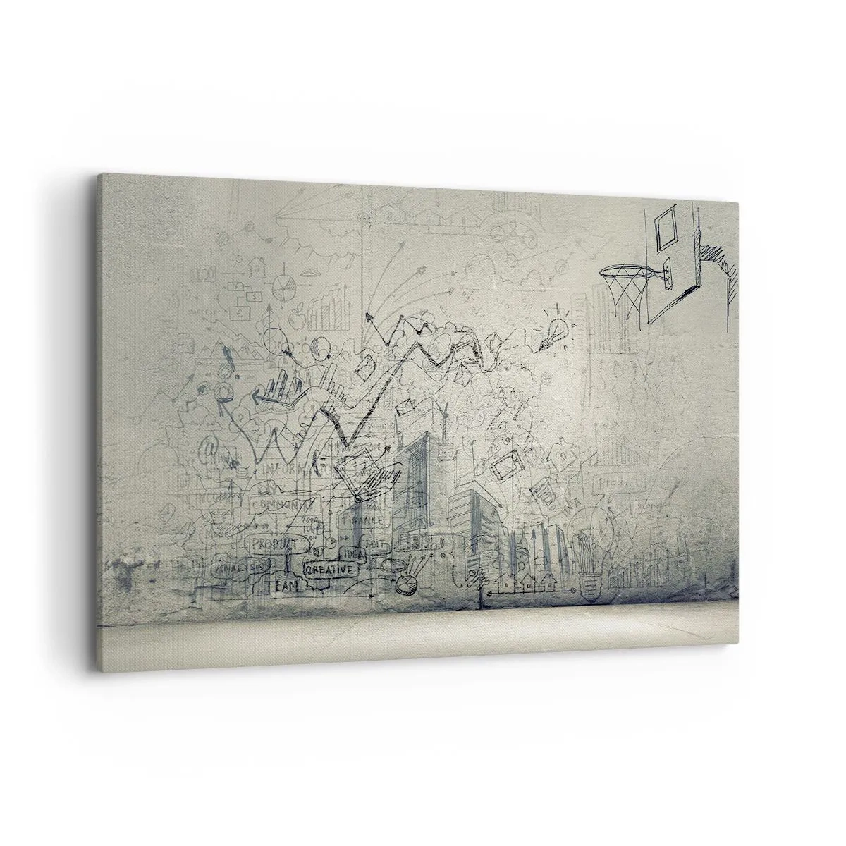 Cuadro sobre lienzo - Impresión de Imagen - Dibujos y diagramas sobre el fondo de una pared en bruto. - 120x80cm - Mi gloriosa vida en la ciudad - Decoración de pared moderna para salón y dormitorio ARTTOR