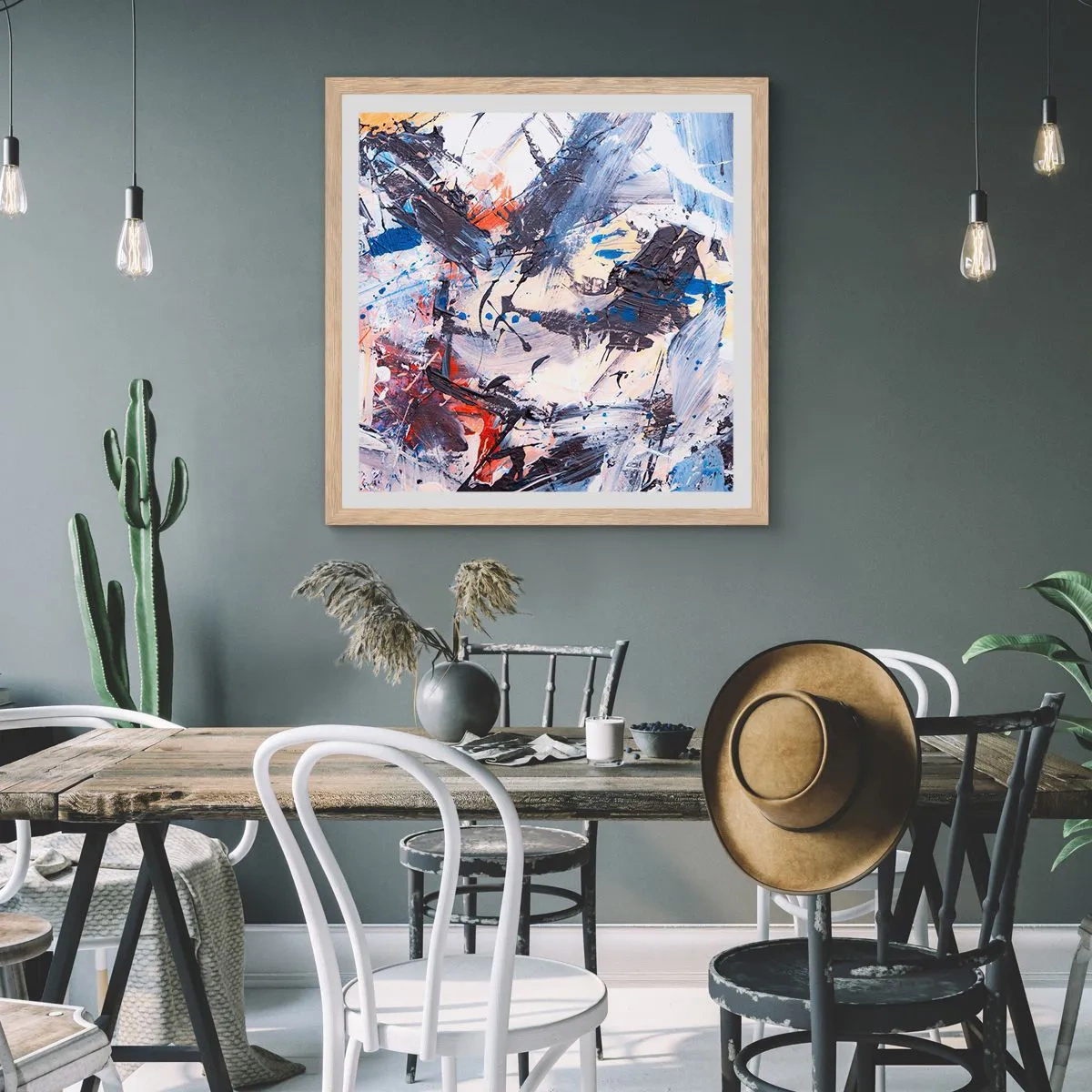 Póster en marco roble claro - Danza loca de la abstracción - 40x40 cm