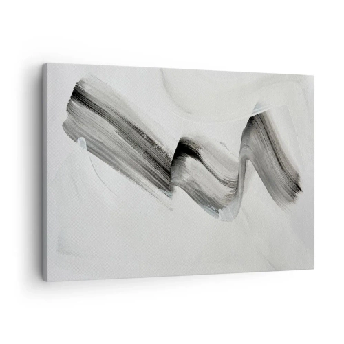 Cuadro sobre lienzo - Impresión de Imagen - Pincelada abstracta en blanco y negro sobre un fondo claro - 70x50cm - Solo por diversión - Decoración de pared moderna para salón y dormitorio ARTTOR