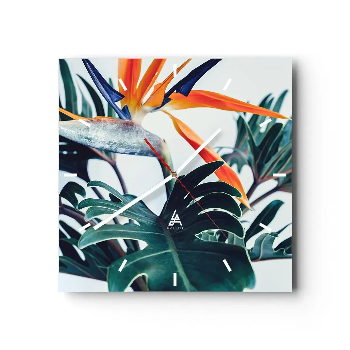 Reloj de pared - Reloj de vidrio - La jaula del pájaro colorido - 40x40 cm