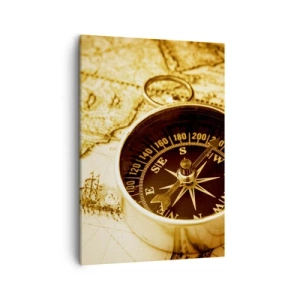 Cuadro sobre lienzo - Impresión de Imagen - Una brújula antigua sobre el fondo de un mapa del viejo mundo. - 50x70cm - ¿Este u Oeste? - Decoración de pared moderna para salón y dormitorio ARTTOR