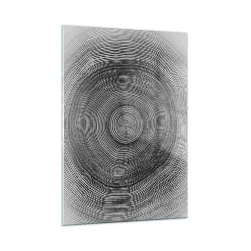 Cuadro sobre vidrio - Impresiones sobre Vidrio - Líneas concéntricas de anillos de árboles presentadas en una estética en blanco y negro. - 50x70cm - El paso del tiempo - Decoración de pared moderna para salón y dormitorio ARTTOR