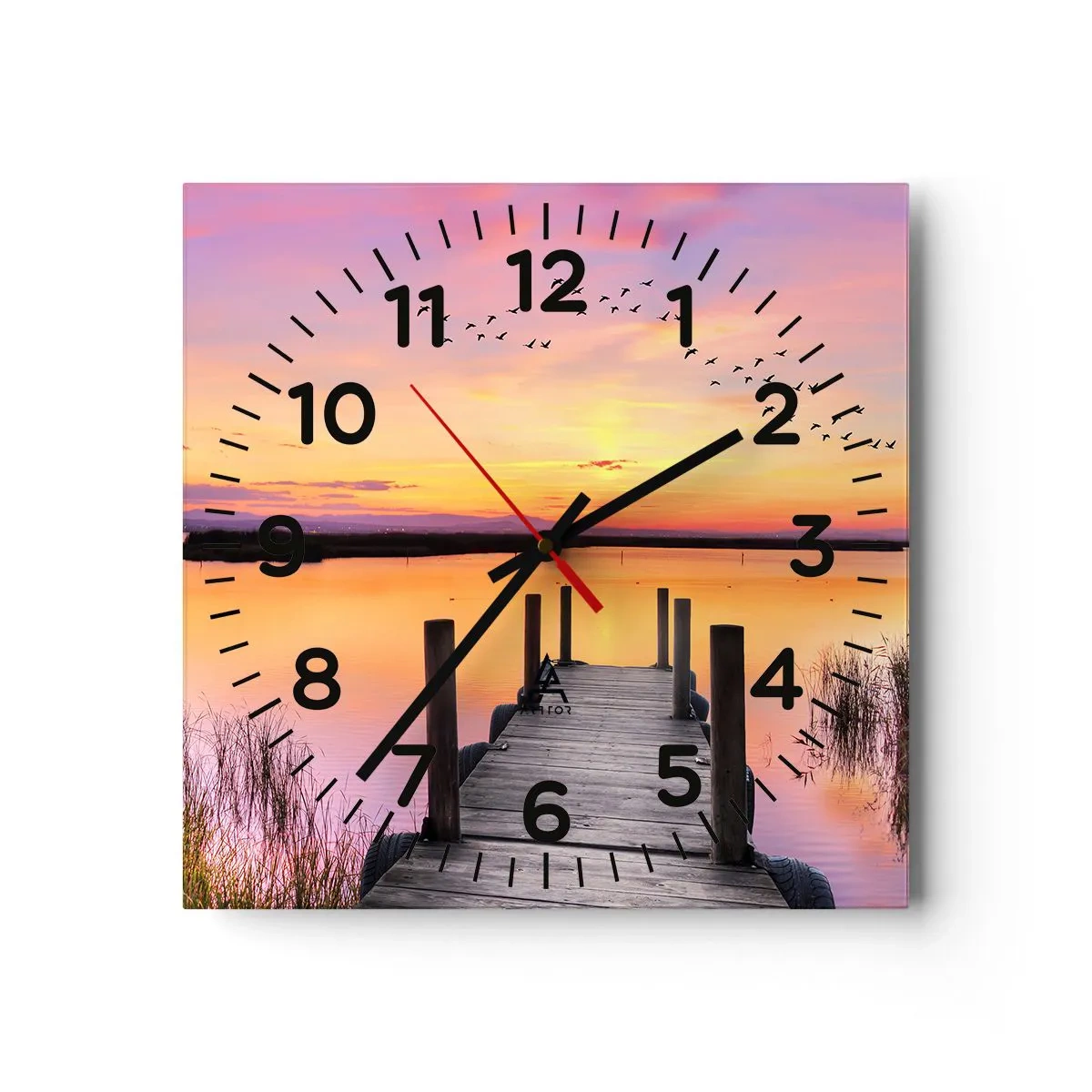 Reloj de pared - Reloj de vidrio - Violeta amanecer silencioso - 30x30 cm