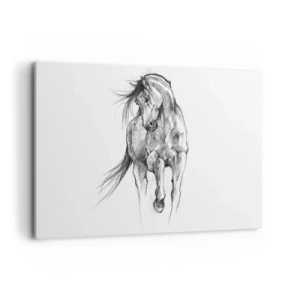 Cuadro sobre lienzo - Impresión de Imagen - Boceto en blanco y negro de un caballo al galope - 100x70cm - En un elegante trote - Decoración de pared moderna para salón y dormitorio ARTTOR