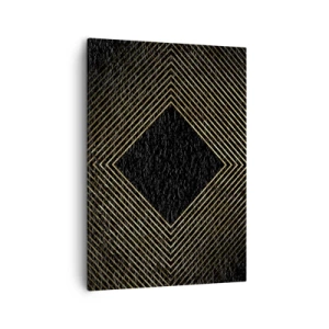 Cuadro sobre lienzo - Impresión de Imagen - Fondo negro con un patrón geométrico de líneas doradas. - 50x70cm - Geometría al estilo glamour - Decoración de pared moderna para salón y dormitorio ARTTOR