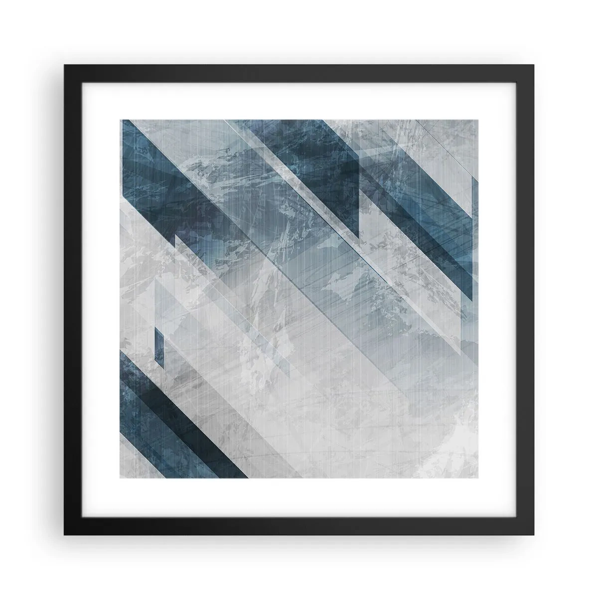Póster en marco negro - Composición espacial - movimiento de grises - 40x40 cm
