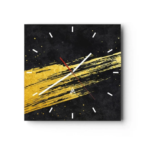 Reloj de pared - Reloj de vidrio - Fondo negro con pinceladas doradas dinámicas - 30x30cm - Saltar al hiperespacio - Decoración de pared moderna para salón y dormitorio ARTTOR