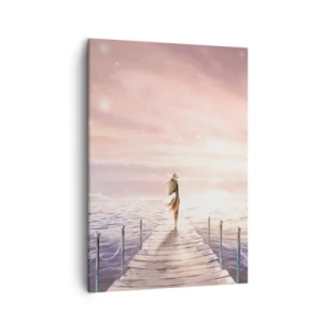 Cuadro sobre lienzo - Impresión de Imagen - Una mujer en un embarcadero en un entorno mágico de puesta de sol. - 50x70cm - A la luz de un sueño - Decoración de pared moderna para salón y dormitorio ARTTOR
